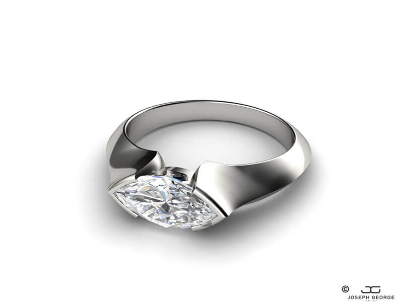 Our Eugenia engagement ring features a stunning marquise diamond.