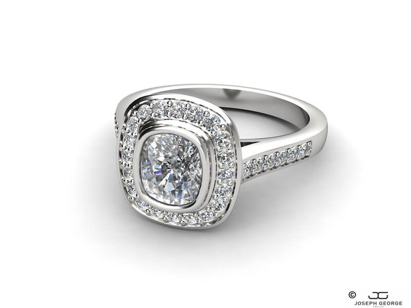 The Kalliope engagement ring with a glittering cushion diamond. 