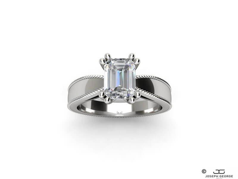 The Themis ring features a mesmerising emerald cut diamond. 