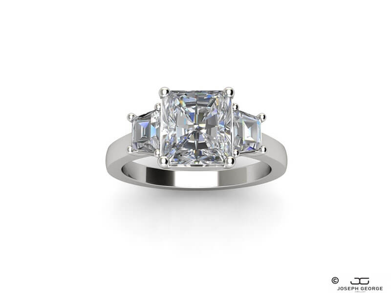 A regal princess cut diamond is at the heart of the Eris Engagement ring. 