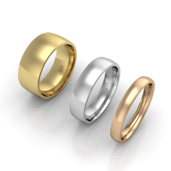 Barrel-shaped wedding ring - white, yellow, rose gold
