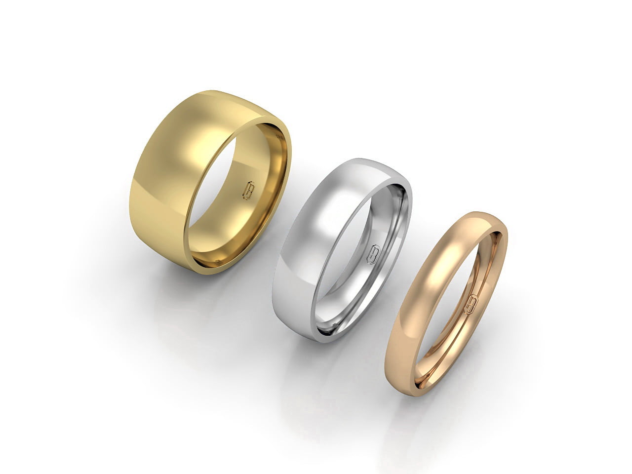 Barrel-shaped wedding ring - white, yellow, rose gold