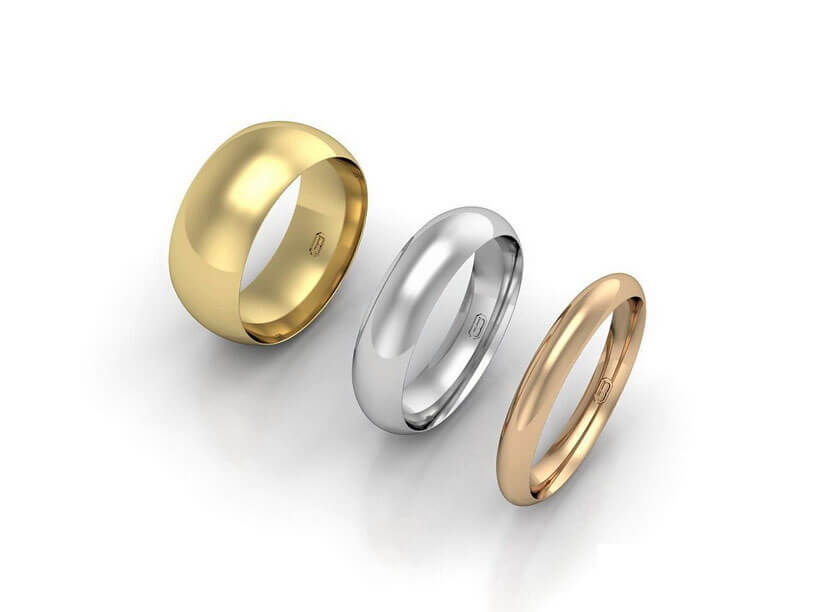 High dome wedding ring for men and women - white, yellow, rose gold