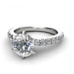 Platinum six-claw engagement ring with side stones - erato