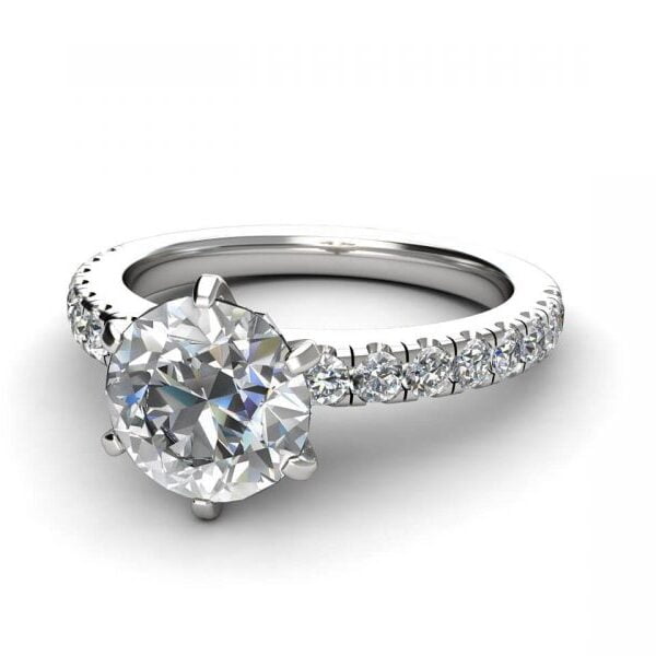 Platinum six-claw engagement ring with side stones - Erato
