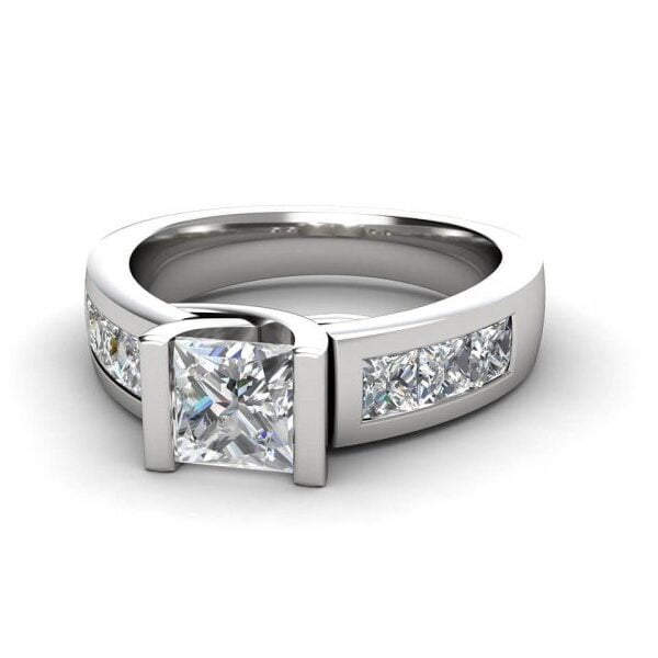 Platinum princess-cut diamond engagement ring on a wide band - Ismene