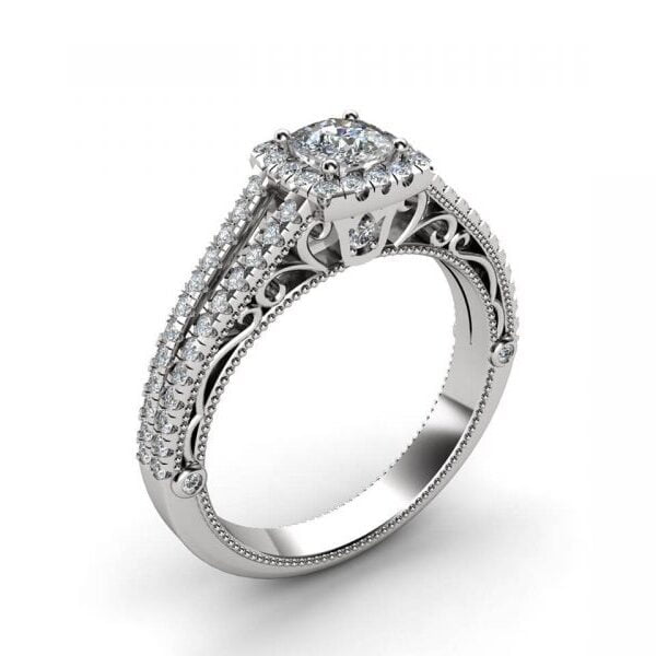 Platinum diamond engagement ring with a square halo - Fillipa