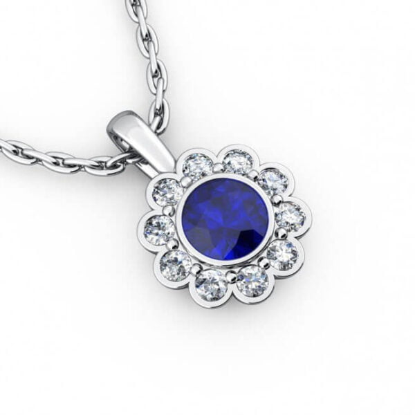 White gold sapphire and diamond flower pendant - Anthousa