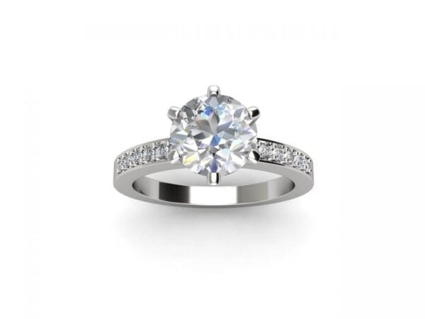 Classic round diamond engagement ring with side diamonds in white gold - eudora