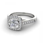 Platinum cushion cut diamond ring with halo - dione