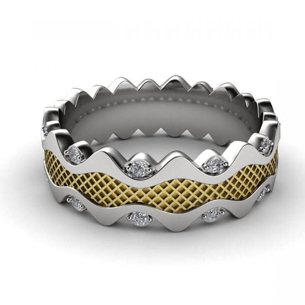 18k two-tone gold designer diamond wedding band - Arianis