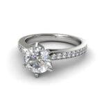 Platinum six claw solitaire pave engagement ring - agnes