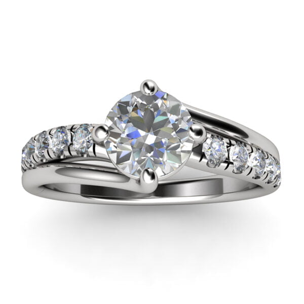 Round diamond with side stones engagement ring in white gold - Zenais