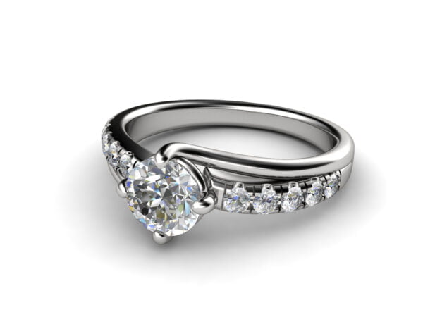 Round diamond with side stones engagement ring in platinum - zenais