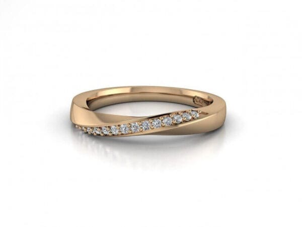 Andromeda – diamond 12 Rose gold ribbon twist wedding band with pave diamonds - andromeda