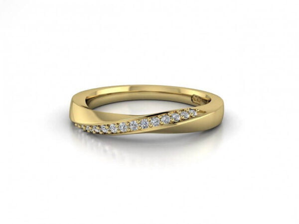 Andromeda – diamond 10 Yellow gold ribbon twist wedding band with pave diamonds - andromeda