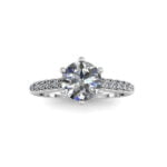 Unique solitaire ring with accent stones - olga - white gold