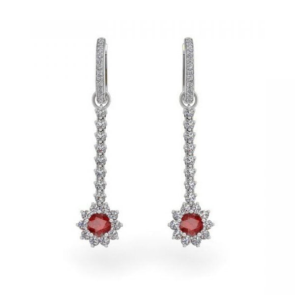 Long drop earrings with diamonds and rubies - Corrina