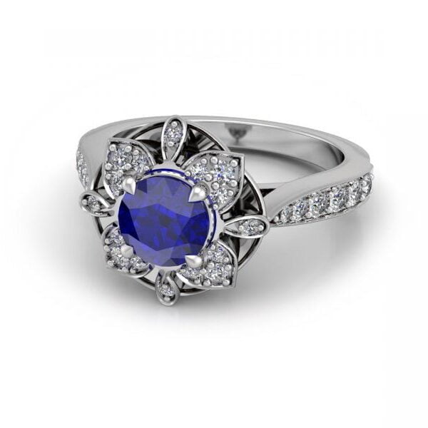 Platinum round sapphire flower engagement ring - Phoibe