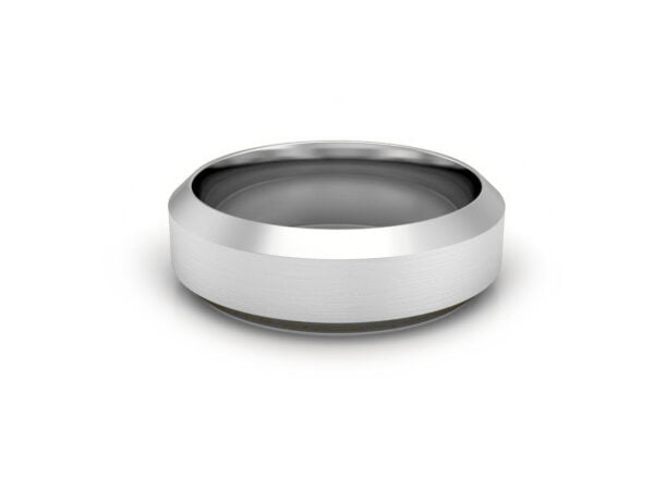 Heavy bevelled flat wedding band - white gold