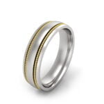 Arcadius - men's beaded wedding band - white with yellow lines