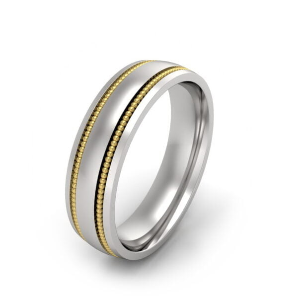 Arcadius - Men's Beaded Wedding Band - white with yellow lines