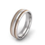 Arcadius - men's beaded wedding band - white with rose lines