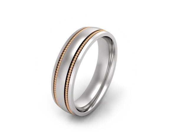 Arcadius - men's beaded wedding band - white with rose lines