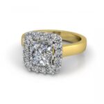 Yellow gold halo princess cut diamond ring - amalthea