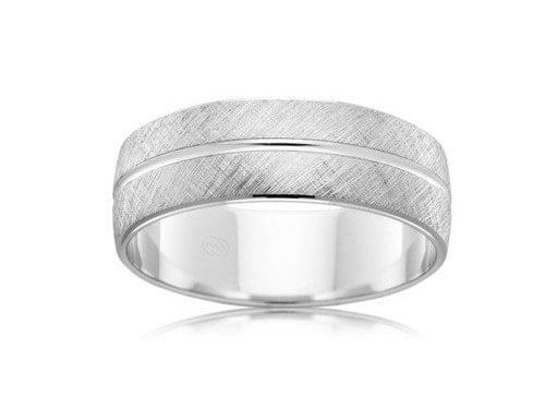Satin top wedding ring with line - platinum