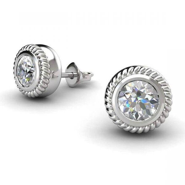 White gold stud earrings with twist bezel - Dina