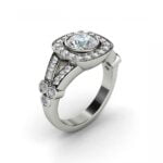 White gold unique halo diamond engagement ring - selena