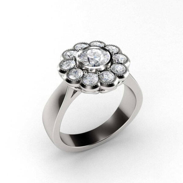 White gold engagement ring with a scalloped halo - Anthousa