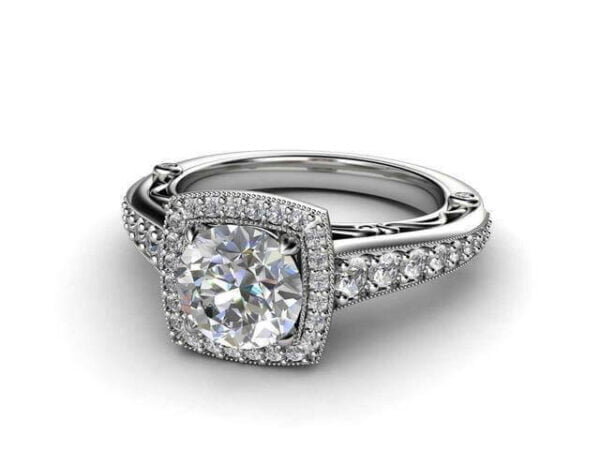 Ira 9 White gold cushion halo with a round diamond engagement ring - ira