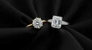 Engagement rings with 3ct Round and 5ct Emerald Cut Diamonds