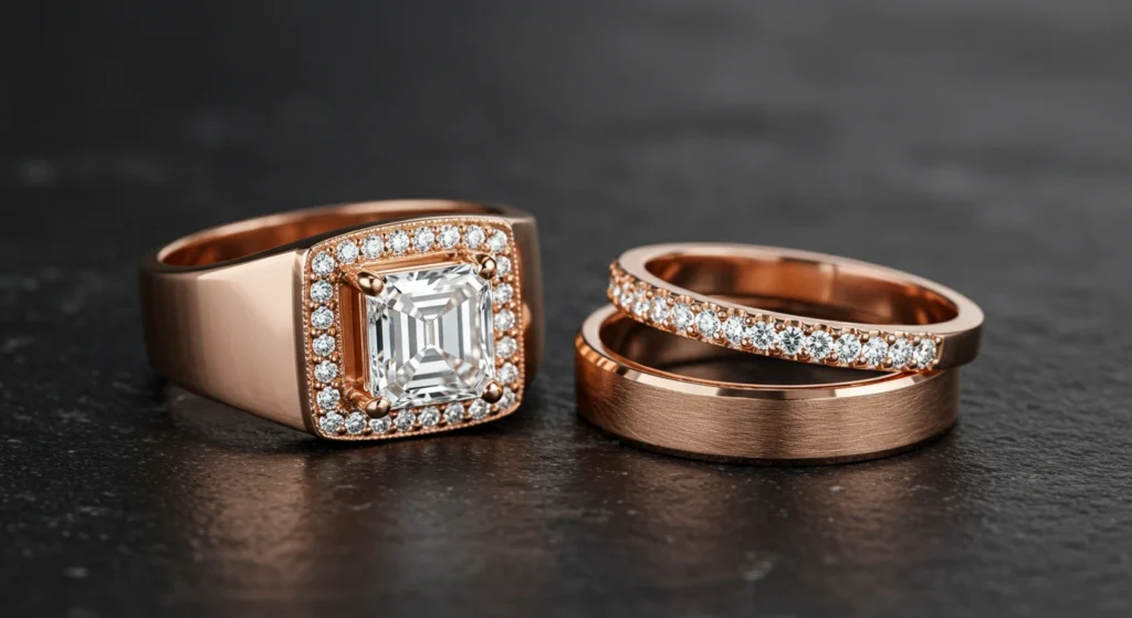 Rose gold engagement rings: the latest trend in jewelry 2 Rose gold men's diamond ring wedding band and eternity ring