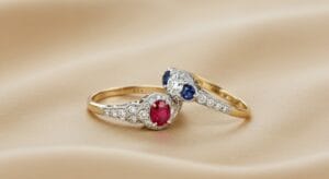 Two Vintage 1920 Engagement Rings, diamonds,ruby and sapphires