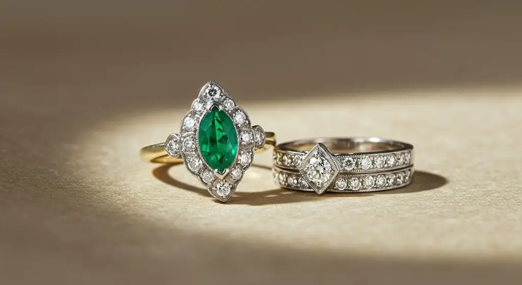 Vintage 1920 engagement ring with eternity bands