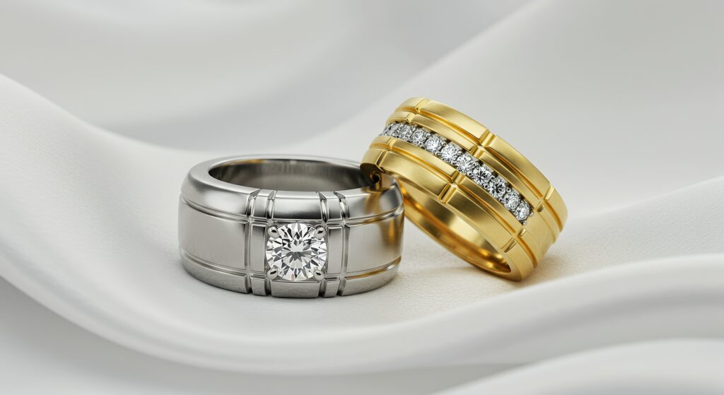 Custom-made rings for men 8 Custom-made men's rings in platinum and gold with diamonds